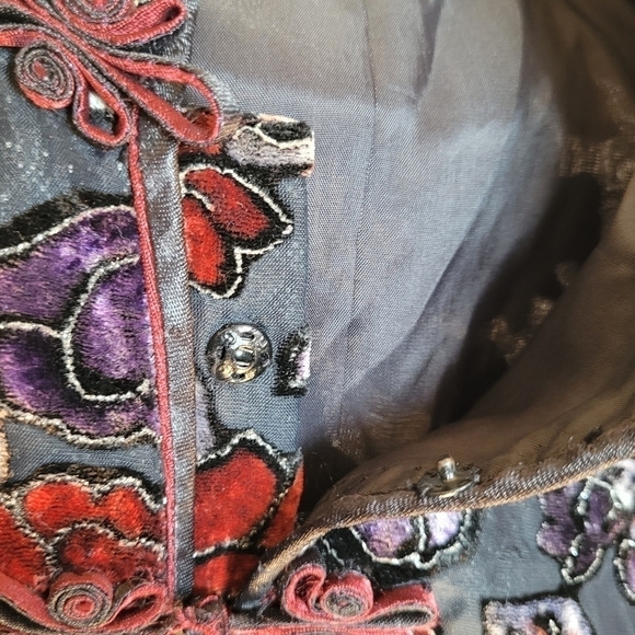 Vintage Velvet Floral and Sparkle Chinese Style Lined Jacket - Picture 3 of 10